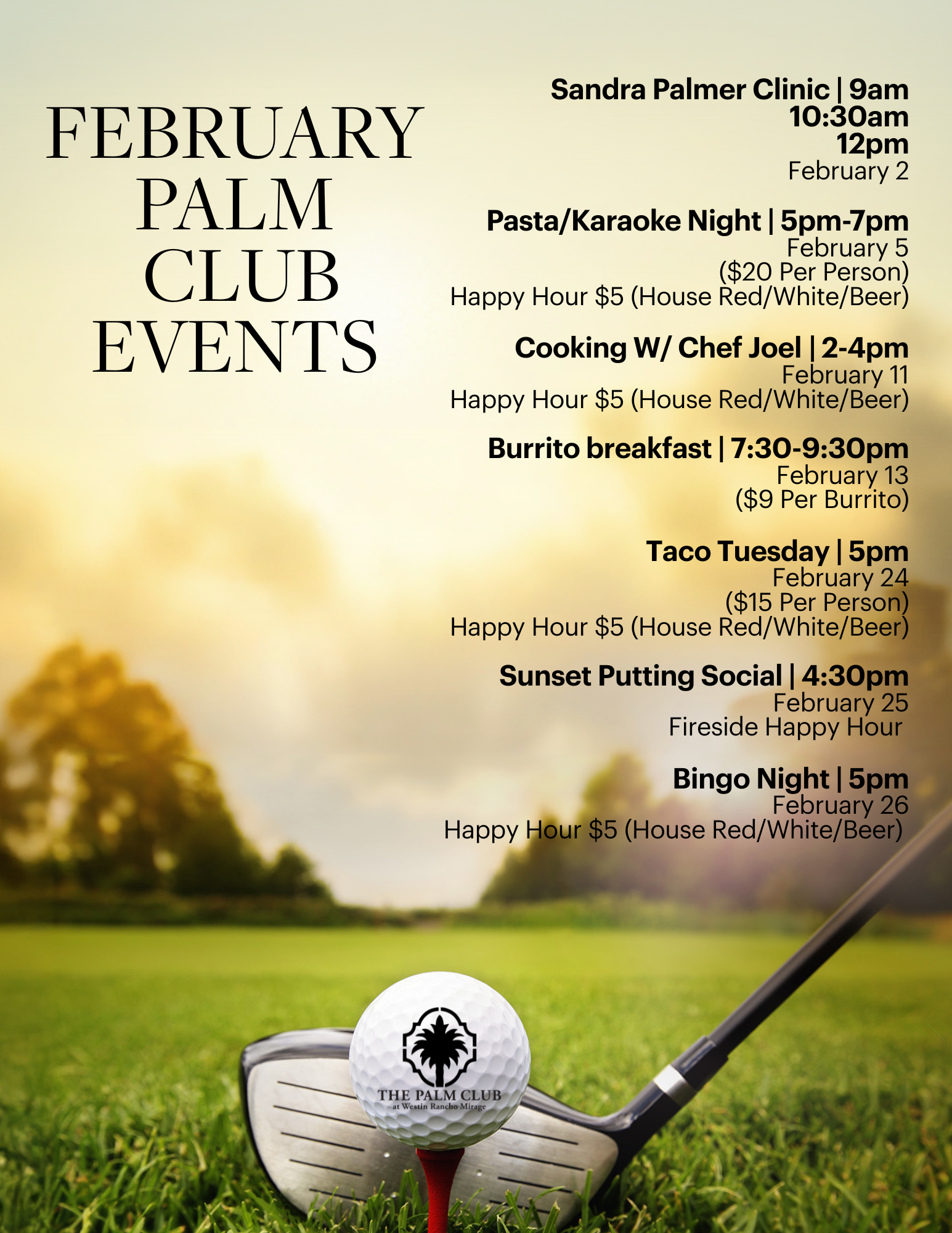 PCM February Golf Calendar 2026