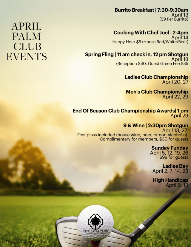 April 2026 Palm Club Calender